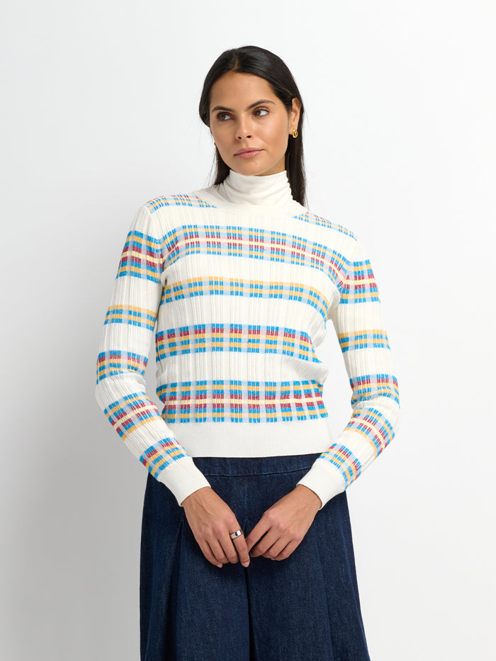 Mixed Ribbed Stripe Sweater - White