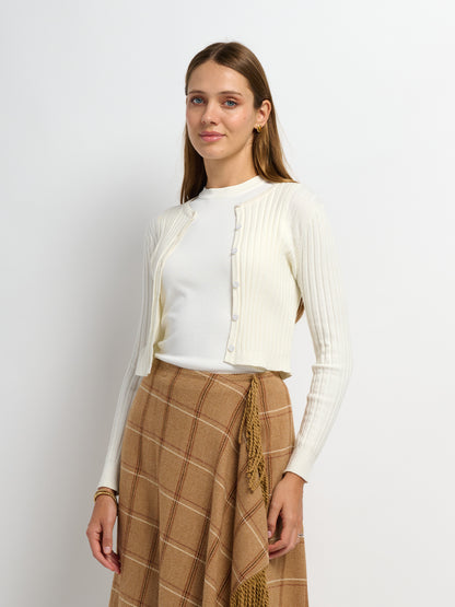 Lightweight Ribbed Cardigan 17" - Cream