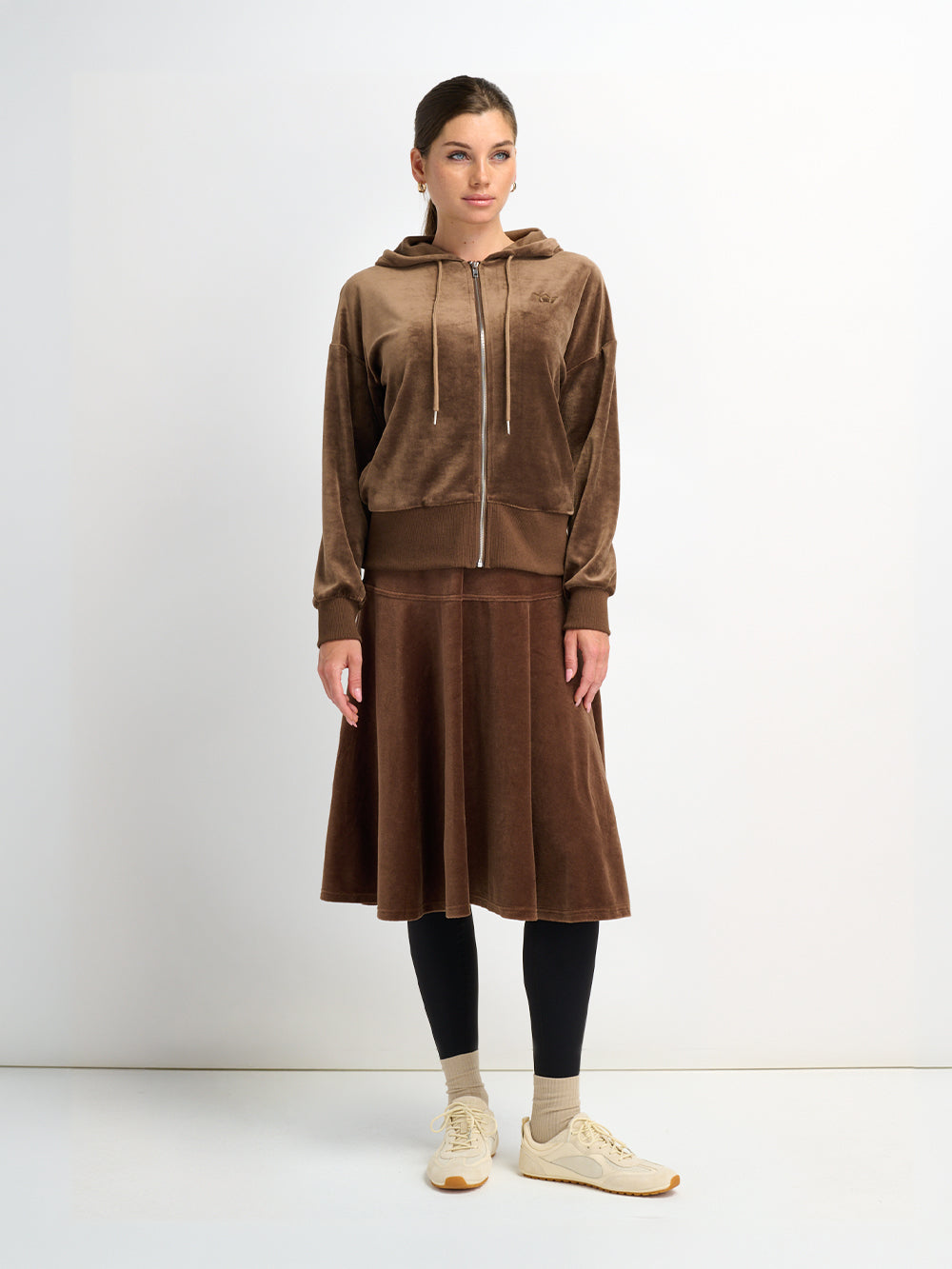 Velour Yoke Circle Skirt - Brown