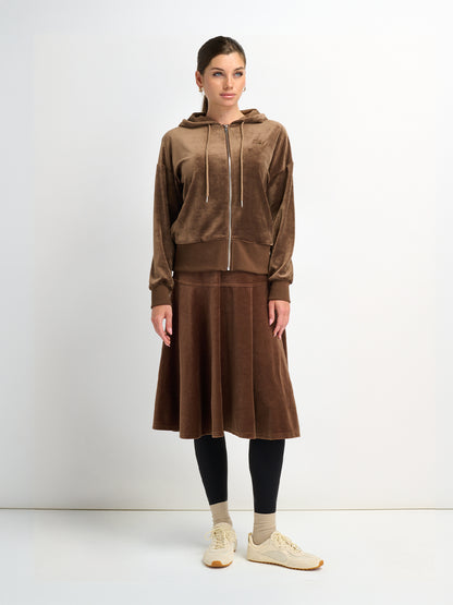 Velour Yoke Circle Skirt - Brown