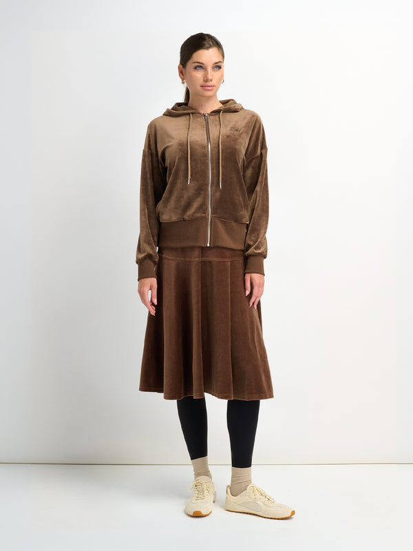 Velour Yoke Circle Skirt - Brown