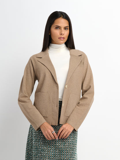 Knit Boxy Blazer - Camel