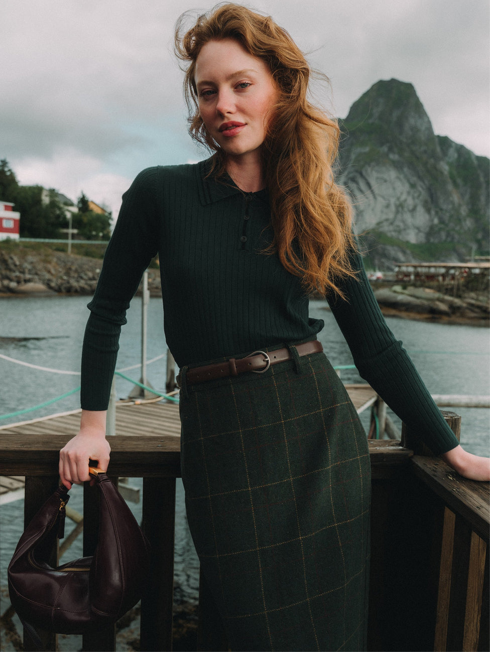 Ribbed Polo Sweater - Green/Grey Stripe