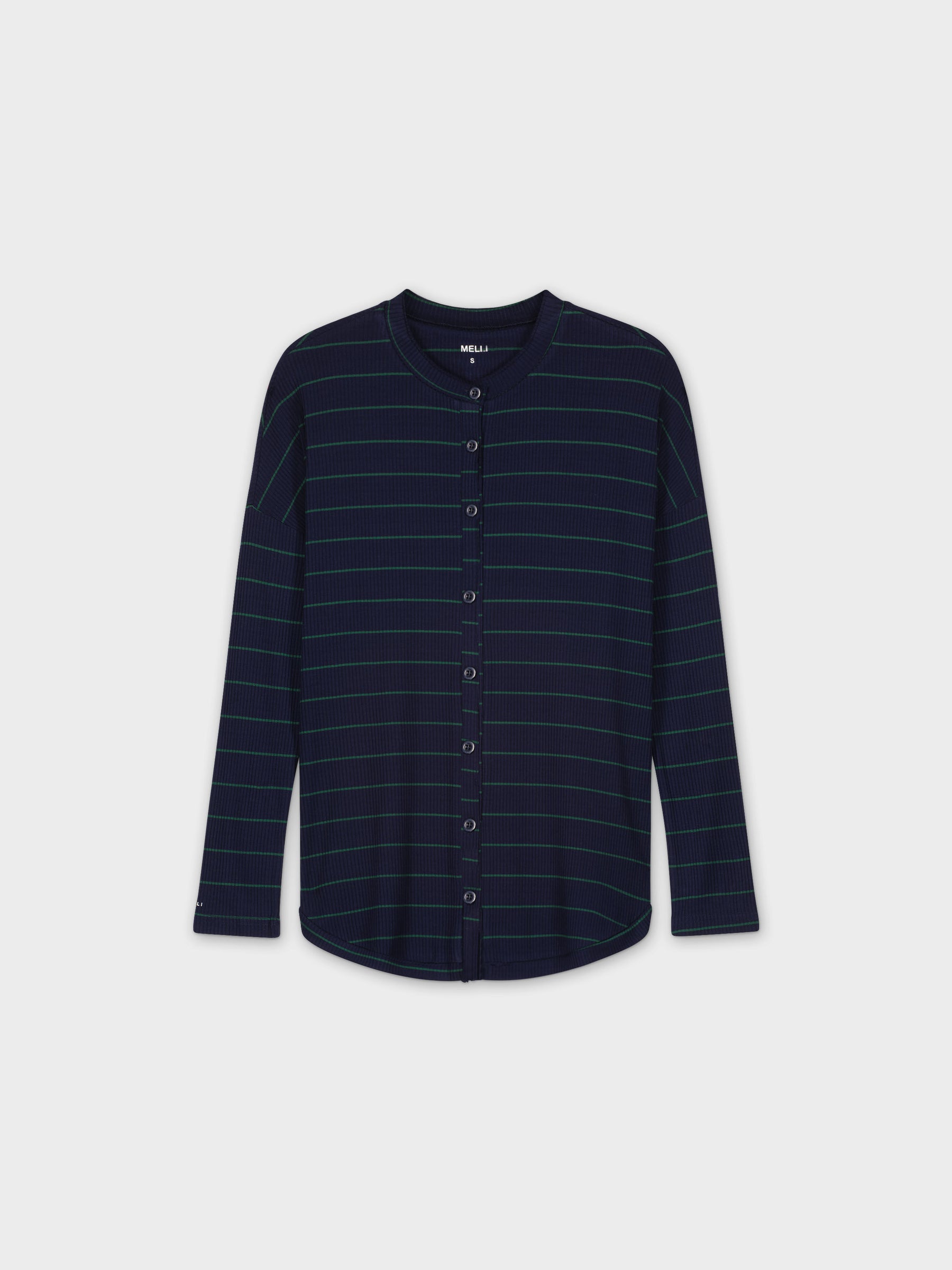 BUTTON DOWN RIBBED STRIPED TEE-BLUE/GREEN