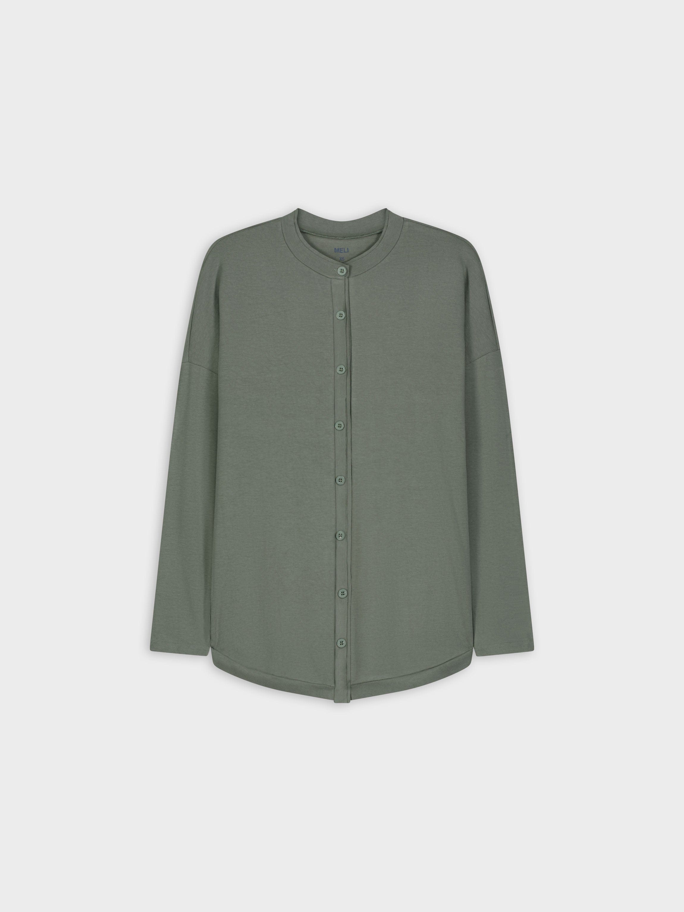 CAMISETA BUTTON DOWN-GRIS/VERDE