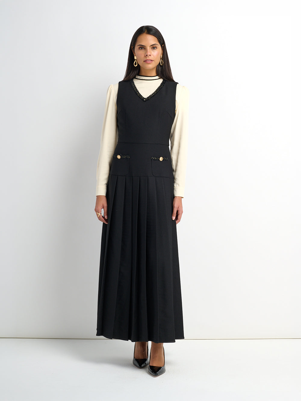 Yoke Pleated Jumper - Black