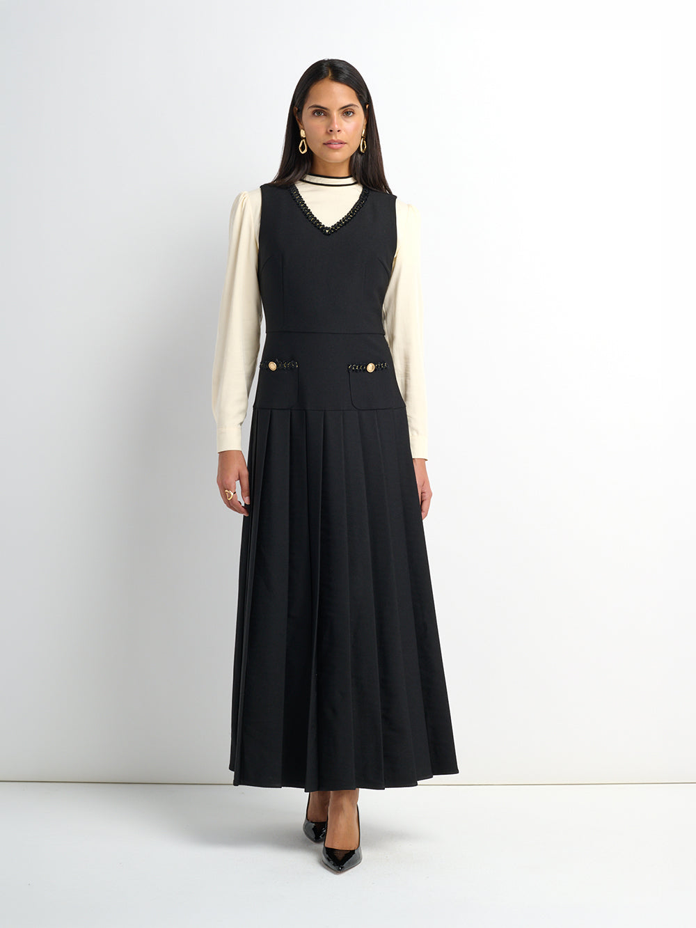 Yoke Pleated Jumper - Black