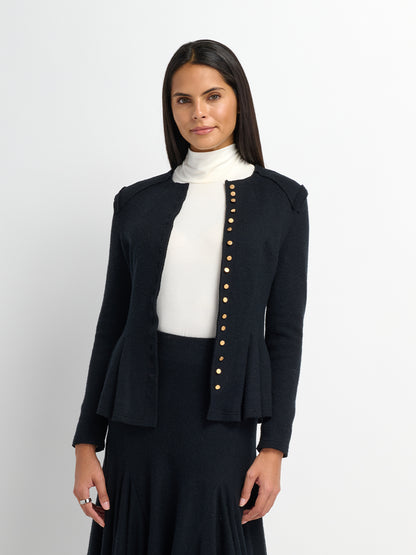 Mini Gold Button Peplum Top - Black