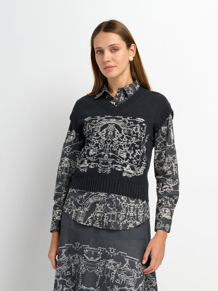 Embroidered Vest - Grey