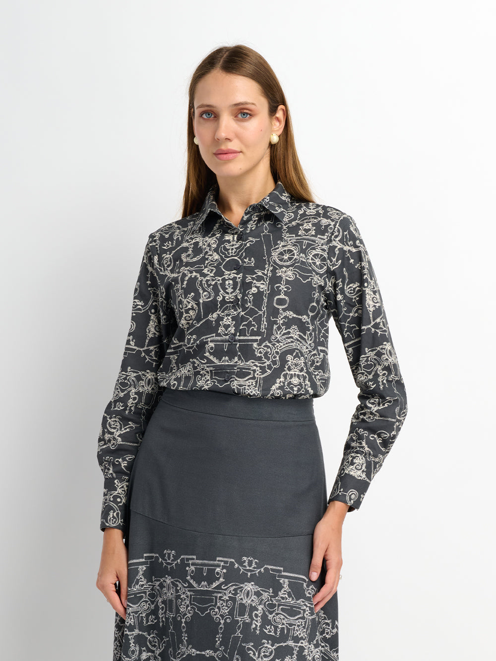 Printed Blouse - Grey