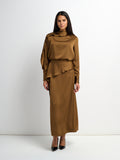 Faux Satin Ruffle Skirt - Bronze