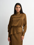 Faux Satin Ruffle Top - Bronze