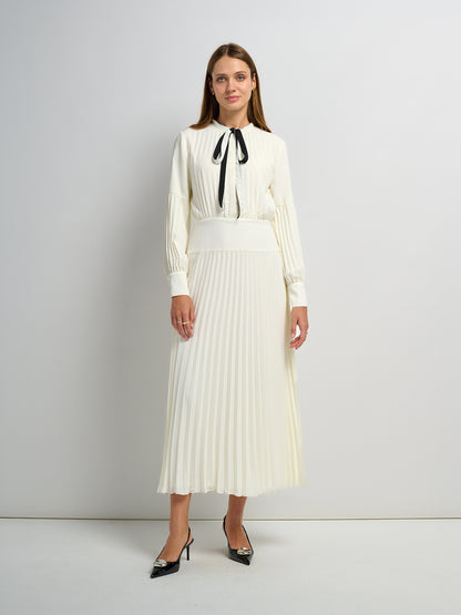 Mini Pleat Yoke Dress - Cream