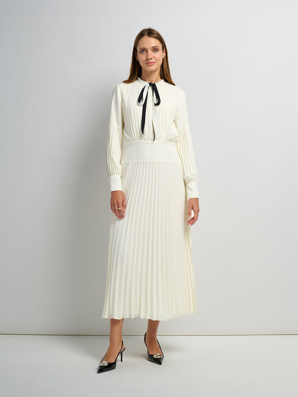 Mini Pleat Yoke Dress - Cream