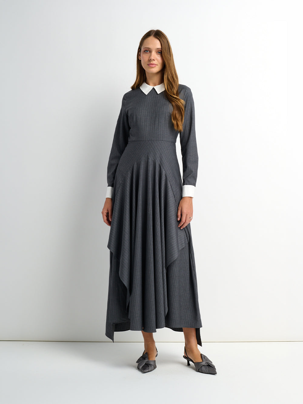 Pinstripe Overlay Dress - Grey Pinstripe