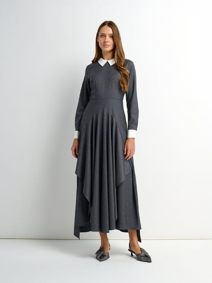 Pinstripe Overlay Dress - Grey Pinstripe