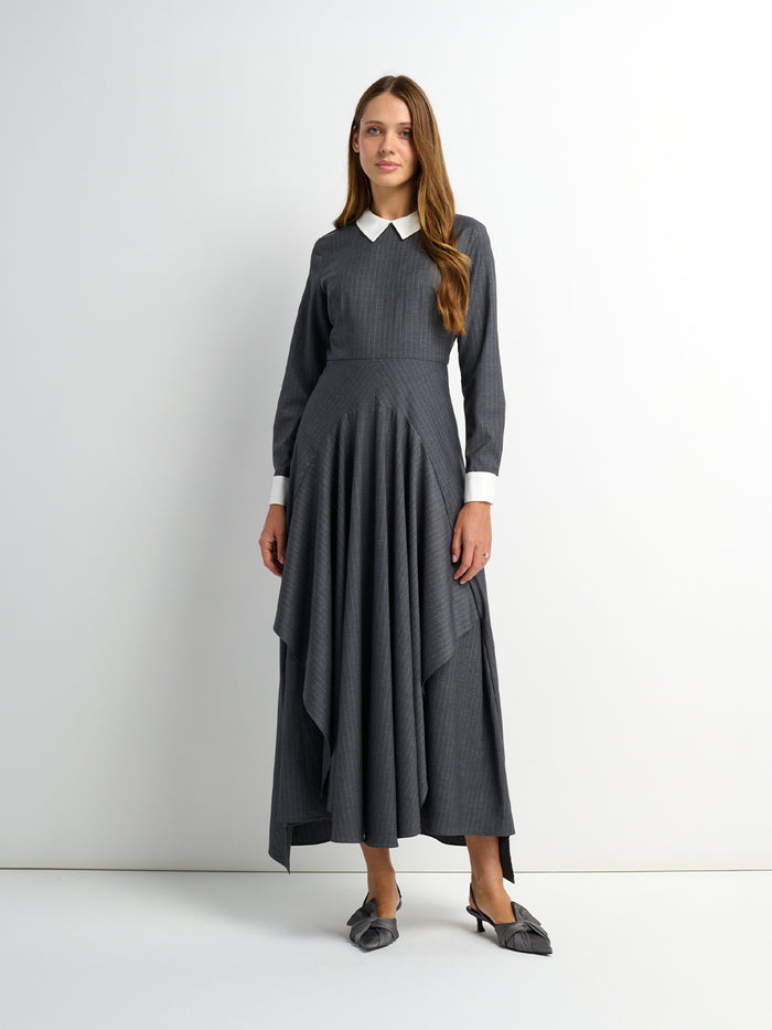 Pinstripe Overlay Dress - Grey Pinstripe
