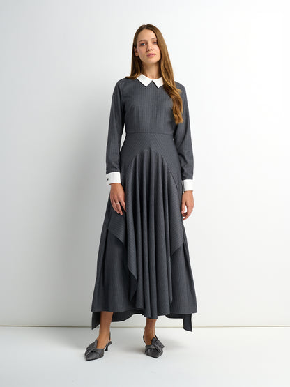 Pinstripe Overlay Dress - Grey Pinstripe