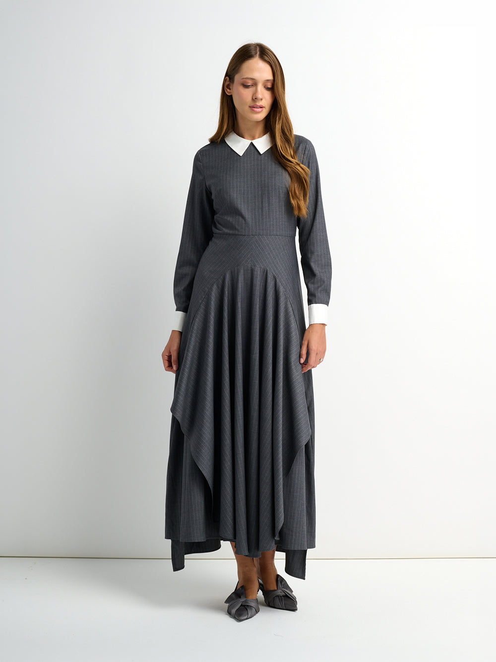 Pinstripe Overlay Dress - Grey Pinstripe