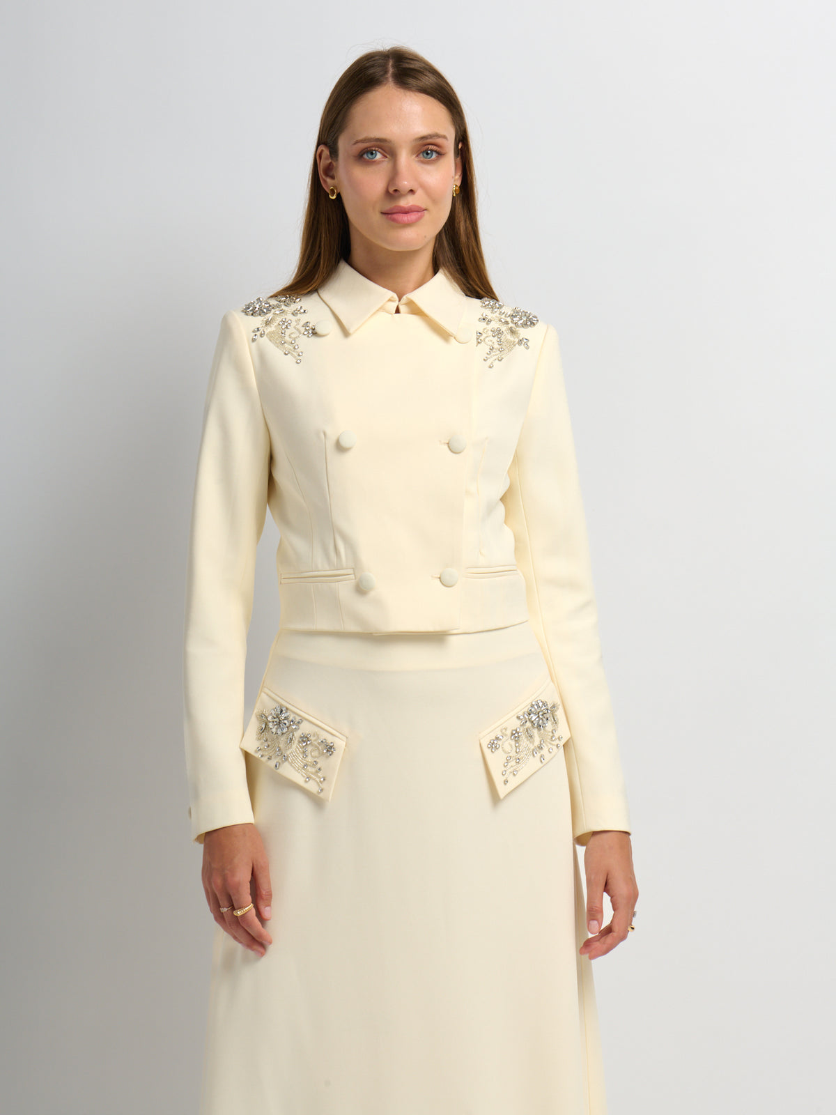 Crop Embelished Jacket - Cream