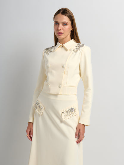Crop Embelished Jacket - Cream