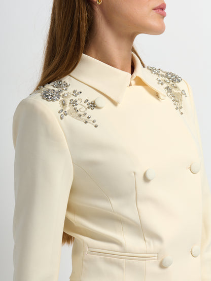 Crop Embelished Jacket - Cream