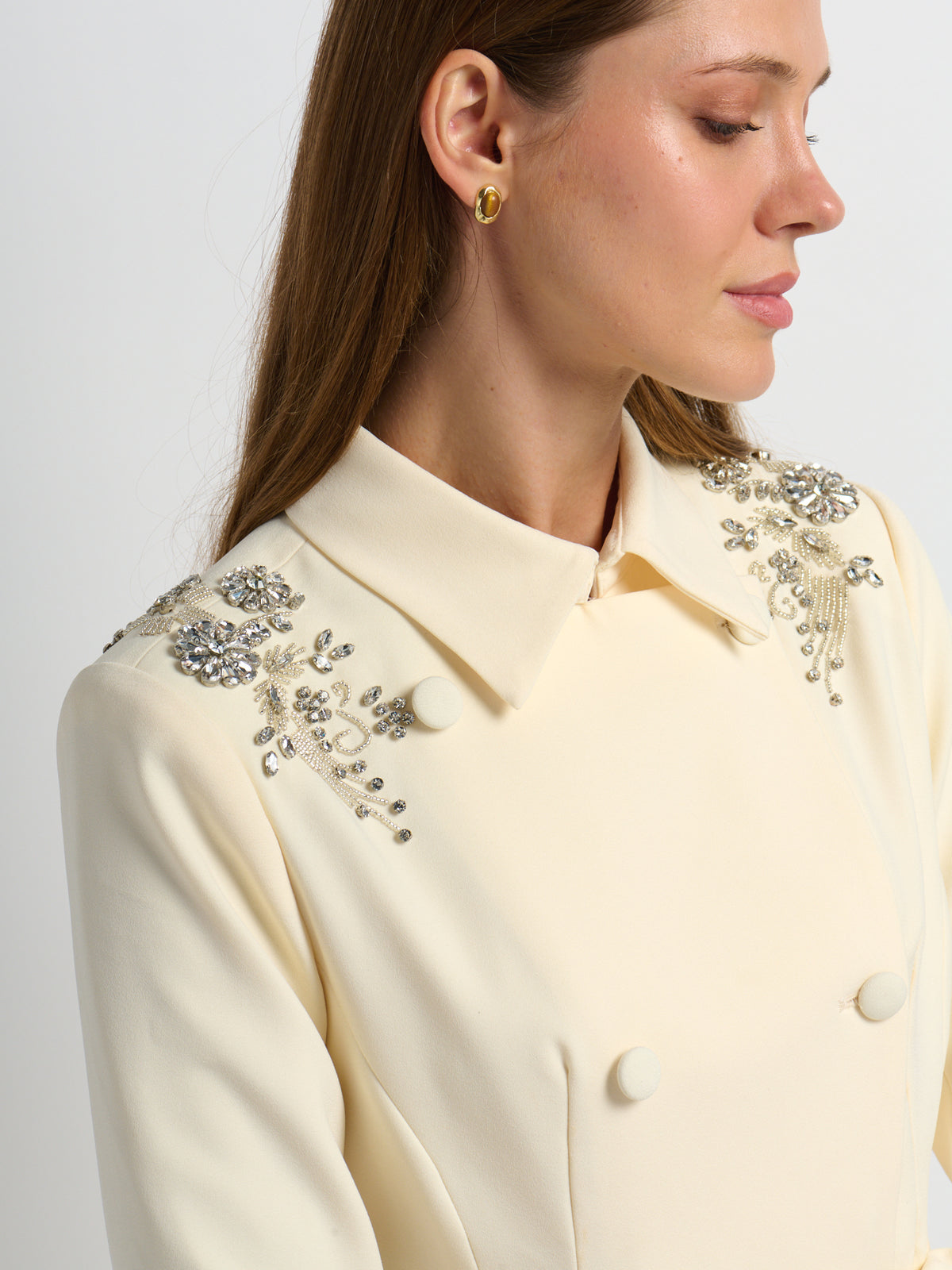 Crop Embelished Jacket - Cream