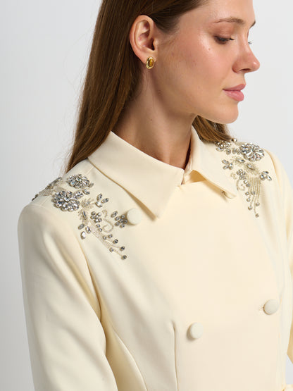 Crop Embelished Jacket - Cream