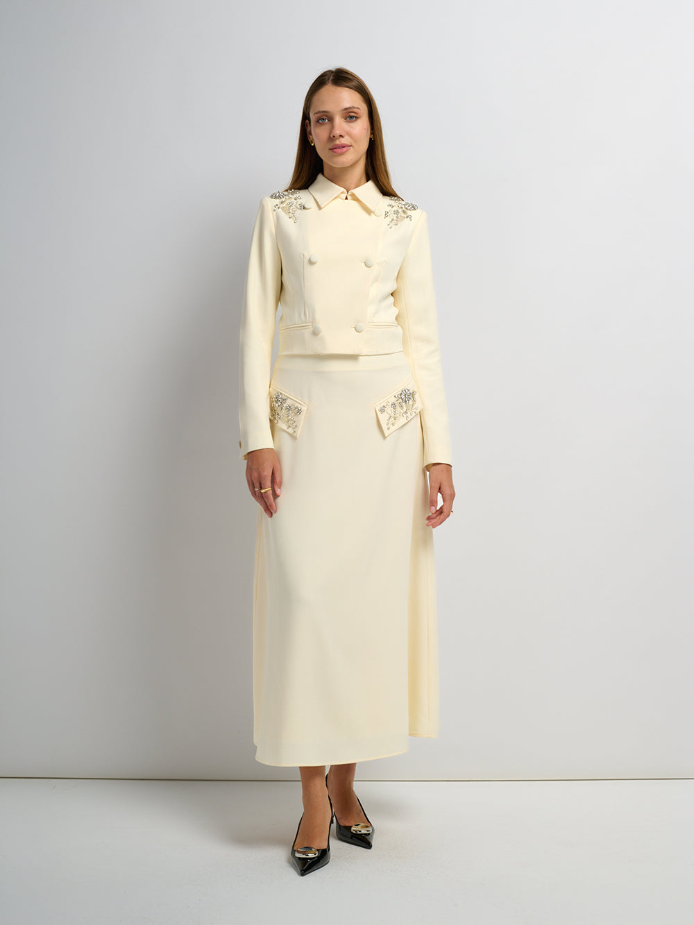 Aline Embelished Pocket Skirt - Cream