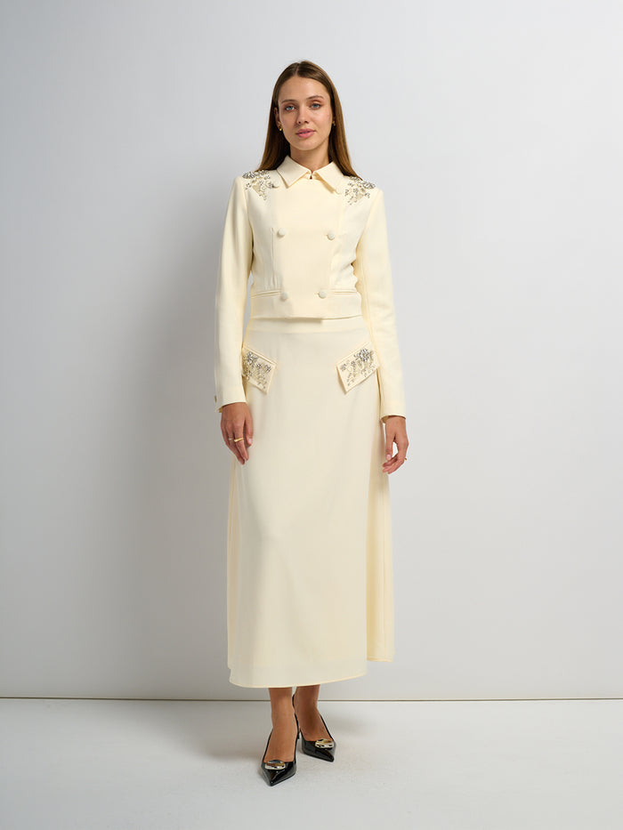 Aline Embelished Pocket Skirt - Cream