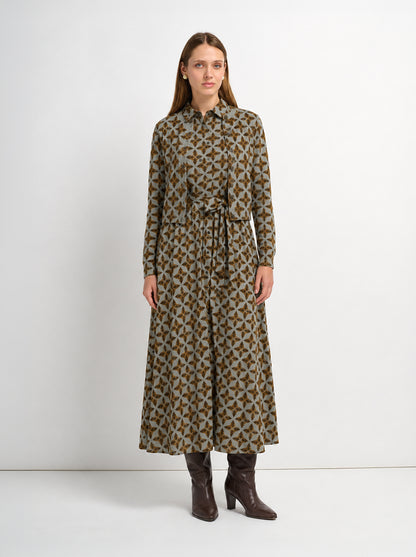 Basic Aline Belted Dress - Brown Sketch