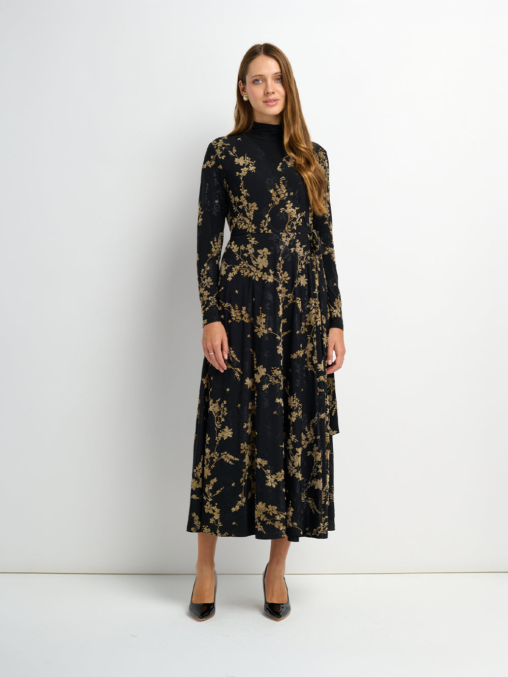 Velvet Wrap Dress - Taupe Floral