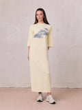 Maxi T-Shirt Dress-Yellow/Blue Palm