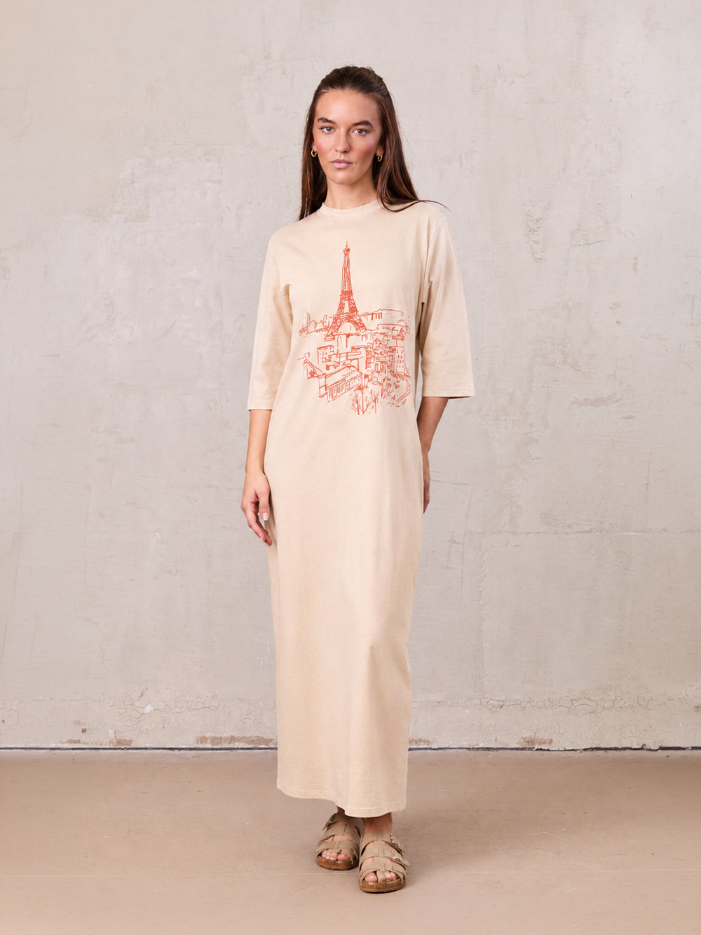 Maxi T-Shirt Dress-Yellow/Peach Tower