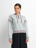 Half Zip Hoodie Sweatshirt - Grey/Burgundy