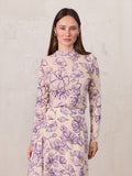 Mesh Crew Neck Print Top-Lavender Floral