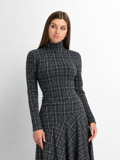 Mesh Plaid Turtleneck - Grey Plaid