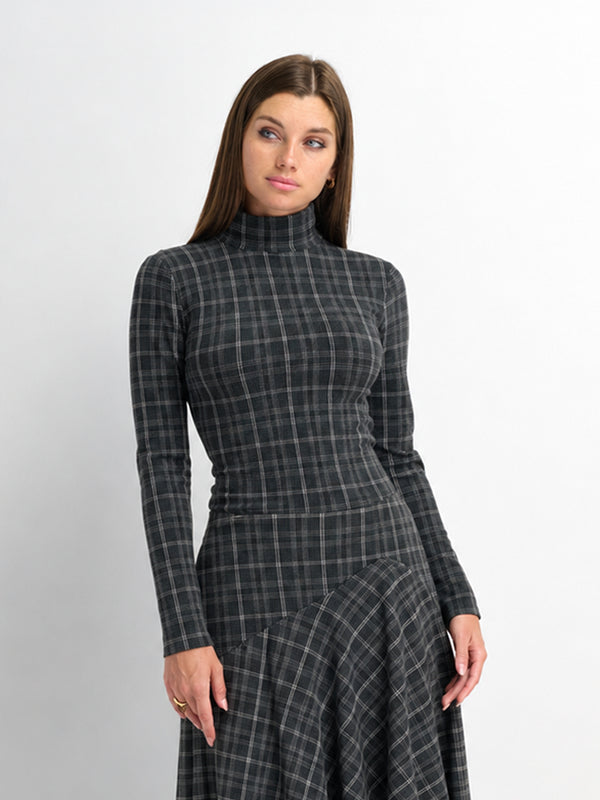 Mesh Plaid Turtleneck - Grey Plaid