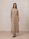 Micro Pleat Dress-Tan
