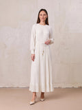 Micro Pleat Dress-White