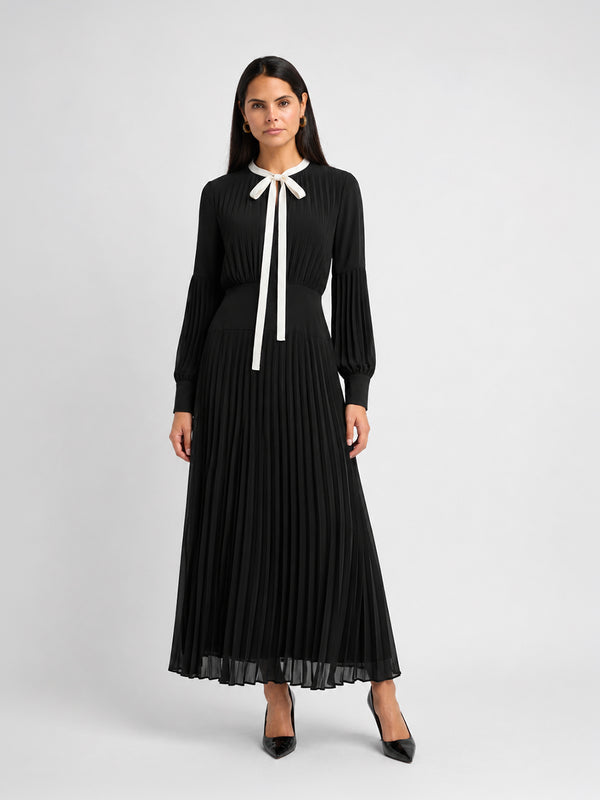 Mini Pleat Yoke Dress - Black