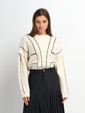Mix Cable Striped Sweater - Cream/Black
