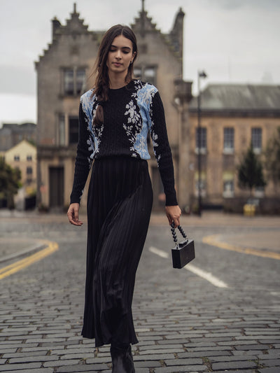 Mix Pleat Skirt-Black