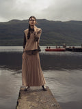 Mix Pleat Skirt-Camel