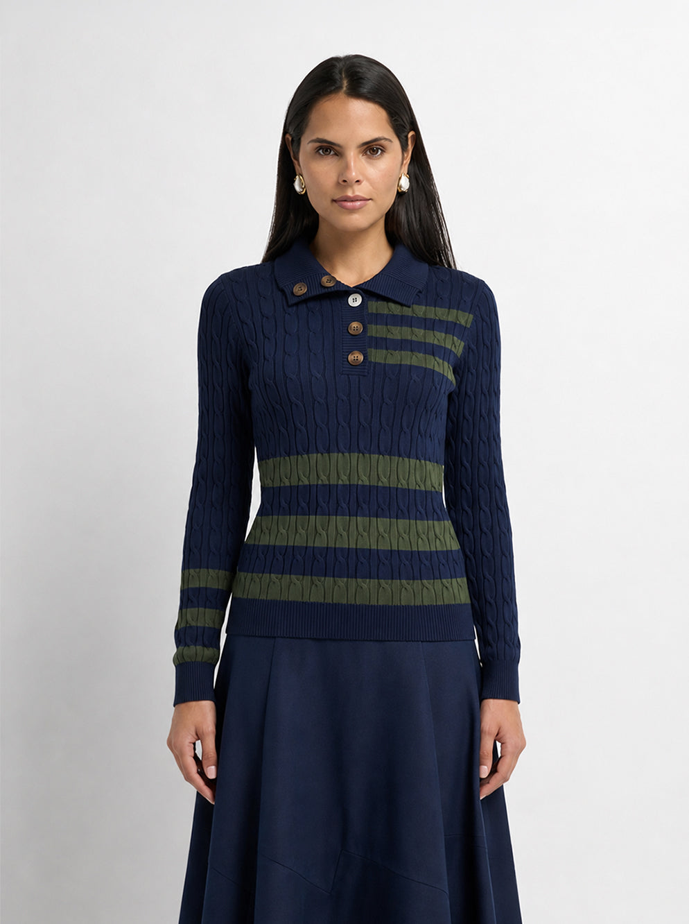 Mix Stripe Cable Sweater - Blue and Green