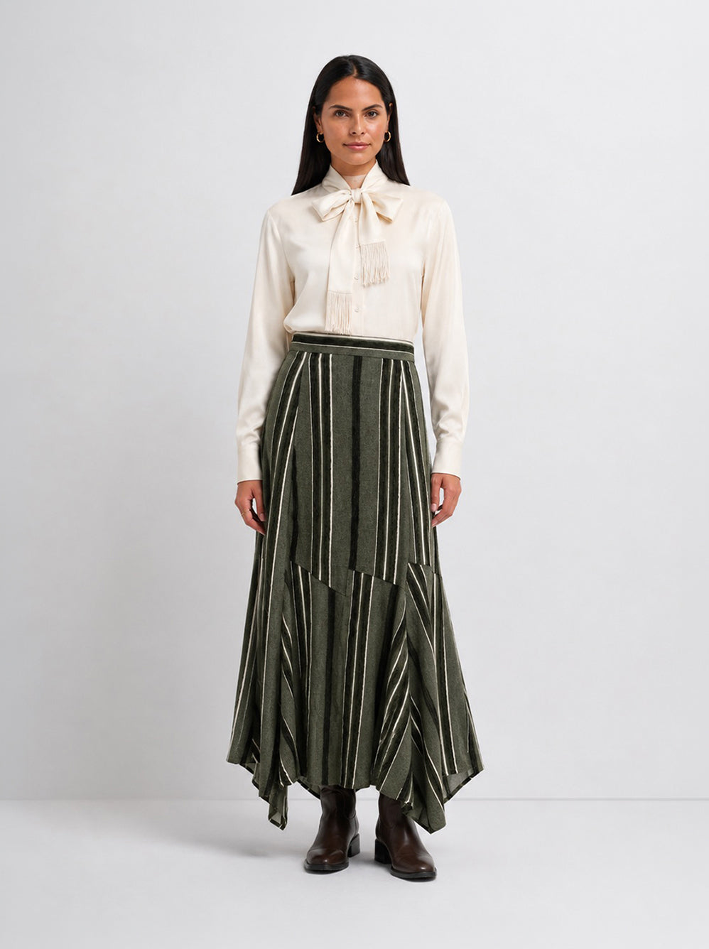 Mixed Stripe Trumpet Skirt - Green
