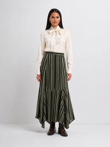 Mixed Stripe Trumpet Skirt - Green