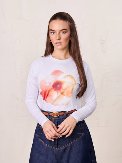 Motif Printed Tee-Peach Flower