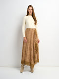 Tassel Mock Wrap Skirt - Camel Plaid