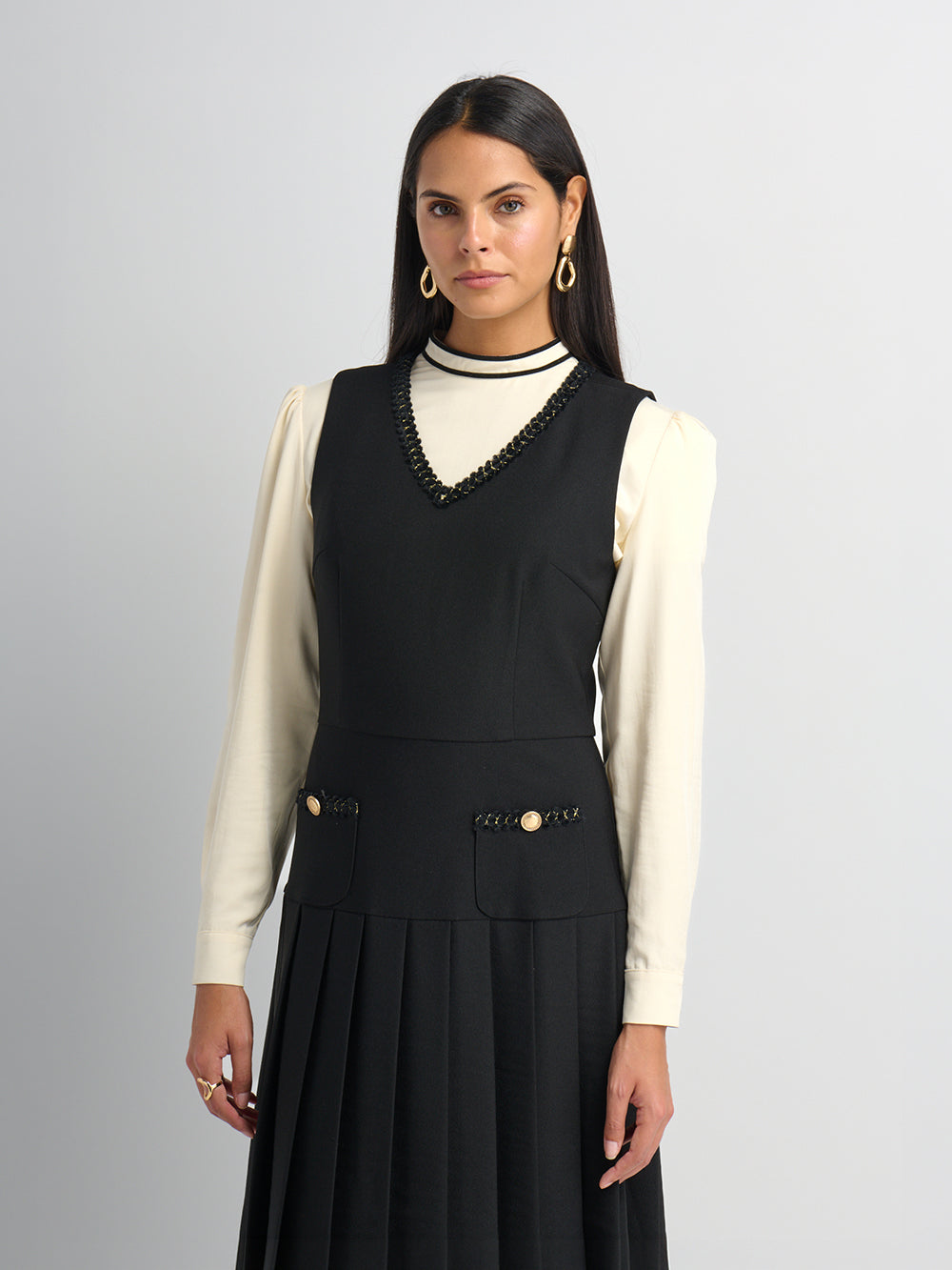 Velvet Trim Blouse - Cream